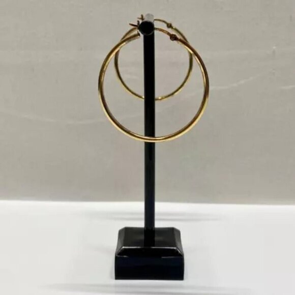 Sterling Silver Vermeil Hoop Earrings 1 1/2" Gold Plated FAS 925 Stamped 3.6g - Picture 2 of 5